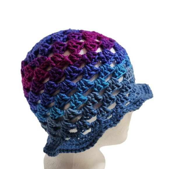 Bucket Hat multicolor granny handknit bright colorful rainbow - Picture 5 of 9
